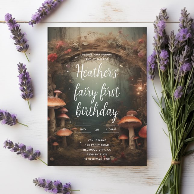 Convite Aniversário da Floresta de Cogumelos Encantada pel (Criador carregado)