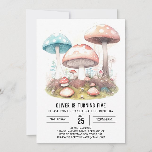 Convite Aniversário da Floresta Fungi Encantada (Frente)