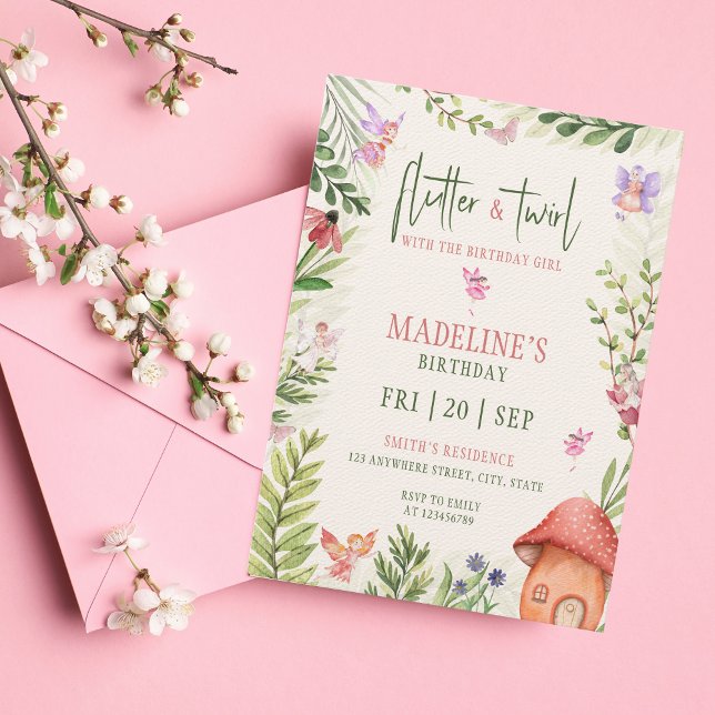 Convite Aniversário da Forest Fairy Flutter & Twirty Girl (Criador carregado)