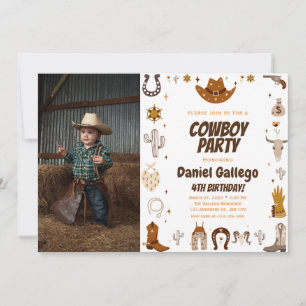 Convite Aniversário da Foto Brown Cute Cowboy