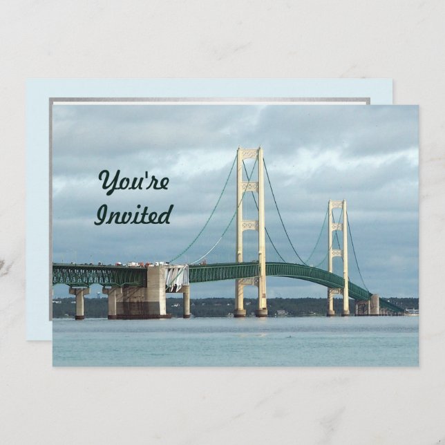 Convite Aniversário da Foto da Ponte Mackinac de Michigan (Frente/Verso)