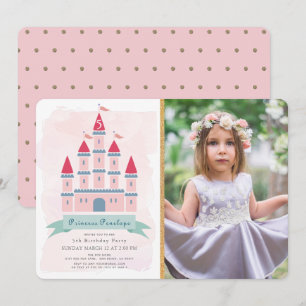 Convite Aniversário da Foto da Princesa do Castelo Rosa