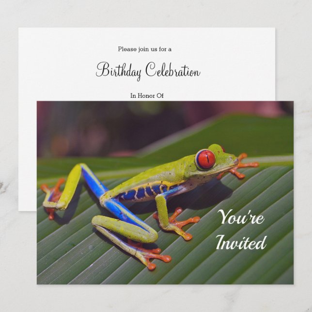 Convite Aniversário da Foto de Olhos Vermelhos do sapo (Frente/Verso)