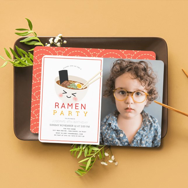 Convite Aniversário da Foto do Criança Chinesa Ramen (Criador carregado)