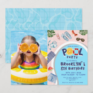 Convite Aniversário da Foto do Partido da Piscina legal