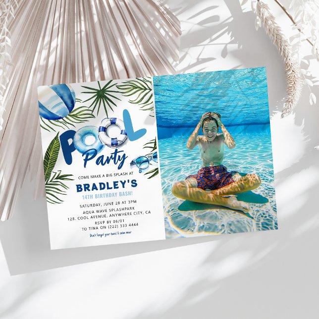 Convite Aniversário da Foto do Rapaz do Partido da Piscina (Criador carregado)