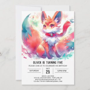Convite Aniversário da Fox Digital da Watercolor