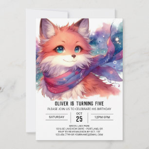 Convite Aniversário da Fox Moderna Editável