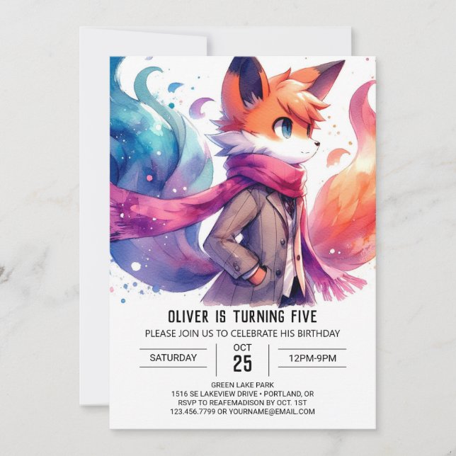 Convite Aniversário da Fox Personalizada da Aquarela (Frente)