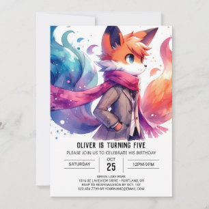 Convite Aniversário da Fox Personalizada da Aquarela