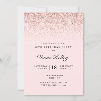Convite Aniversário da Fronteira da Glitter, Rosa claro