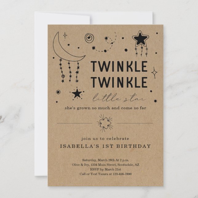 Convite Aniversário da Garota da rua Twinkle Twinkle Littl (Frente)