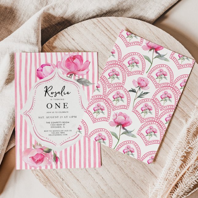 Convite Aniversário da Garota do Avô da Coquette (Coquette Grandmillenial Girls First Birthday Invite)