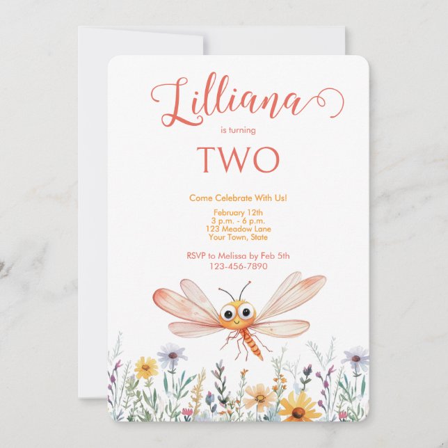 Convite Aniversário da Garota do Dragão Laranja-Bonita (Frente)