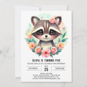 Convite Aniversário da Garota do Raccoon da Floresta Encan