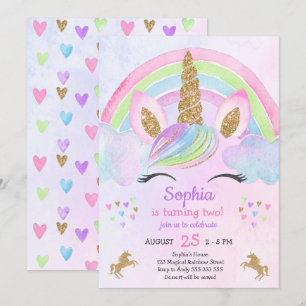 Convite Aniversário da Garota do Unicórnio Glitter Doura