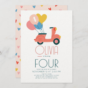 Convite Aniversário da Garota dos Balões de Patinete Rosa