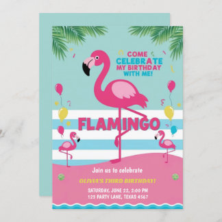 Convite Aniversário da Garota Flamingo Rosa