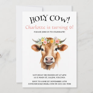 Convite Aniversário da Garota Floral de Vaca Santa Jersey