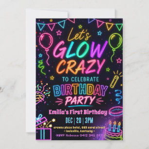 Convite Aniversário da Garota Glow Crazy