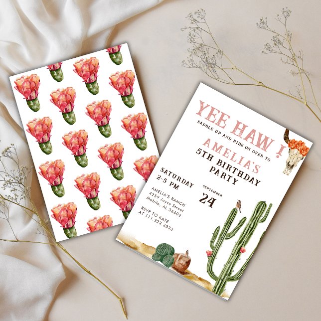 Convite Aniversário da Garota Rodeada Ocidental do Pink Ye (Criador carregado)