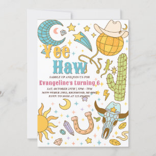 Convite Aniversário da Garota-Vaca do Yee Haw do Espaço Re