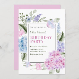 Convite Aniversário da hortênsia floral estética