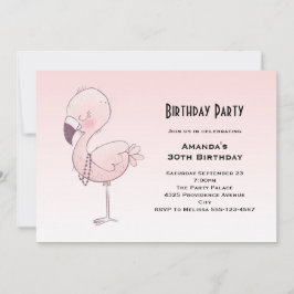 Convite Aniversário da Ilustração Flamingo Cor-de-Rosa