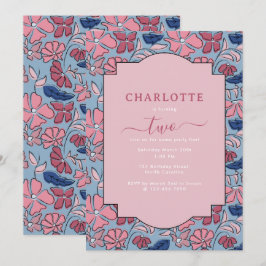 Convite Aniversário da Impressão de Blocos Florais Cor-de-