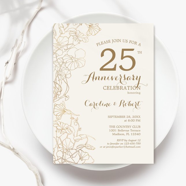 Convite Aniversário da Ivory Dourada Floral 25 (Criador carregado)