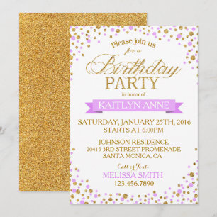 Convite Aniversário da Lavanda cintilante e dos pontos br