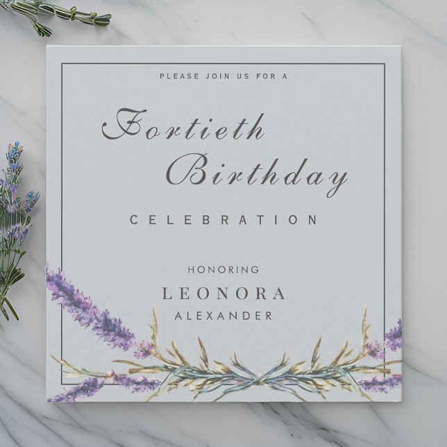 Convite Aniversário da Lavanda de Aquarela (Criador carregado)