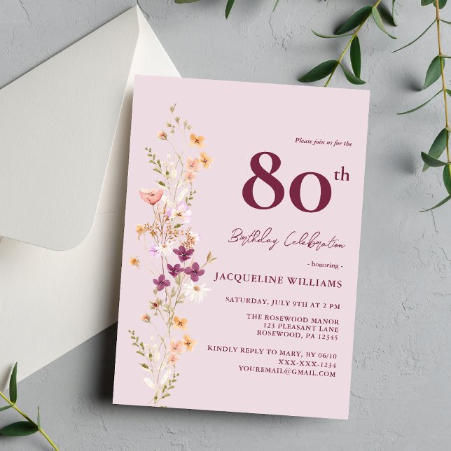 Convite Aniversário da Lavanda Floral de Flor 80 (Criador carregado)