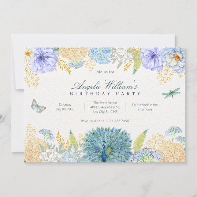 Convite Aniversário da libélula floral de aquarela (Frente)