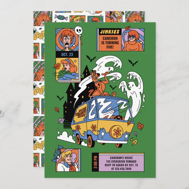 Convite Aniversário da Máquina Misteriosa Spooky-Doo (Frente/Verso)