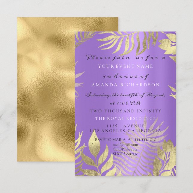 Convite Aniversário da Marinha Elegante Roxo ouro (Frente/Verso)