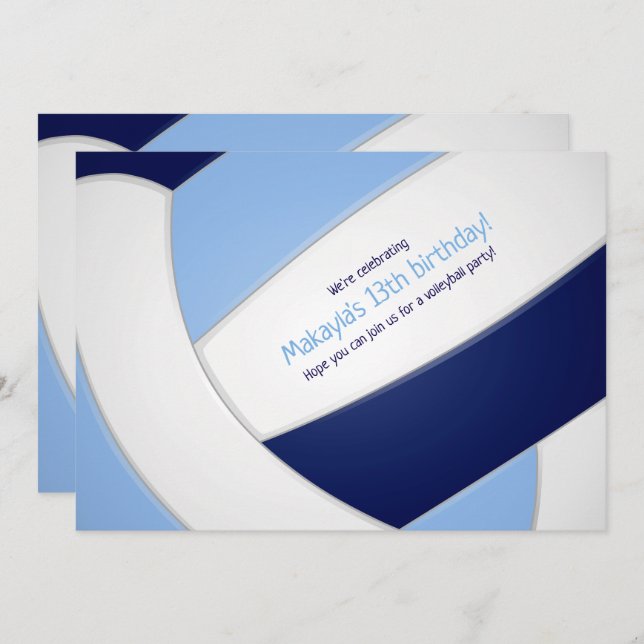 Convite aniversário da marinho de vôlei azul-claro (Frente/Verso)