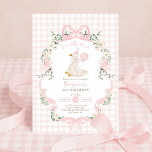 Convite Aniversário da Menina Balão Ganso Tolo de Gingham