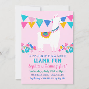 Convite Aniversário da Menina com Diversão de Llama Floral