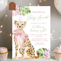 Aniversário da menina da savana do leopardo rosa