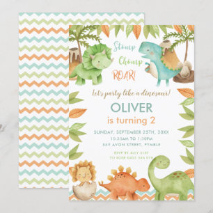 Convite Aniversário da Menina de Dinossauro Cóta de Cana