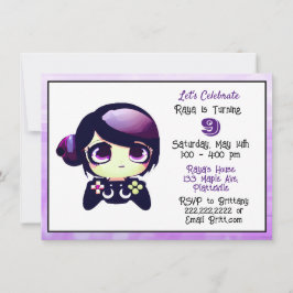 Convite Aniversário da Menina de Jogos Roxa e Negra
