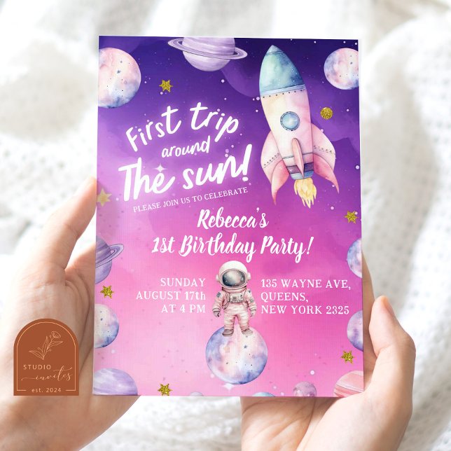 Convite Aniversário da menina do planeta roxo rosa (Criador carregado)