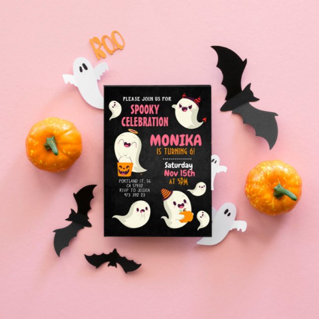 Convite Aniversário da Menina Fantasma Cuta do Halloween (Criador carregado)