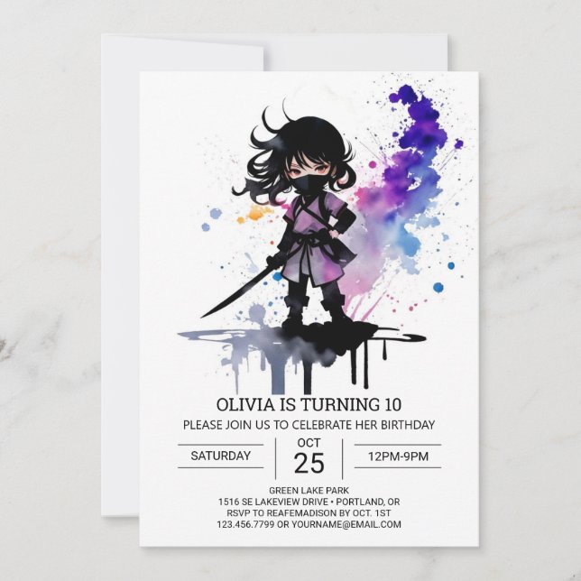 Convite Aniversário da Menina Ninja Cute Personalizada (Frente)