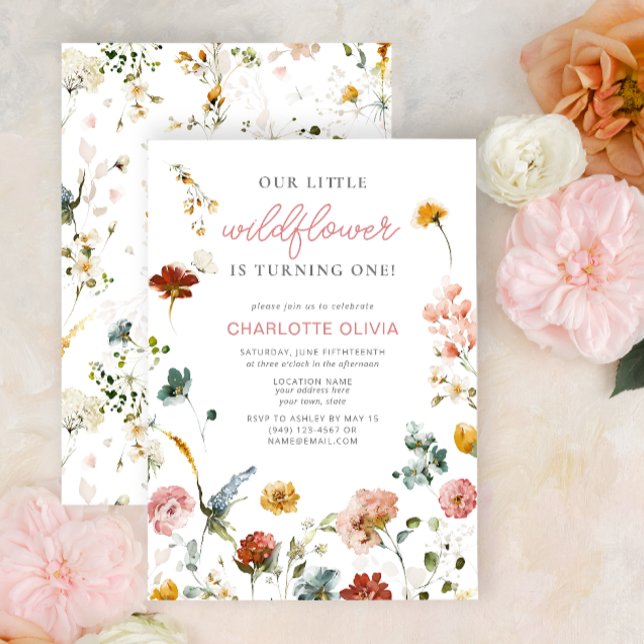 Convite Aniversário da Menina Rosa-Rosa-Flor (1st Birthday Invitation)