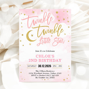 Convite Aniversário da Menina Rosa Twinkle Twinkle Little