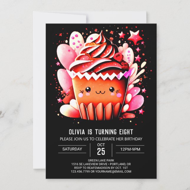 Convite Aniversário da Moça Muffin de Chocolate Moderno En (Frente)