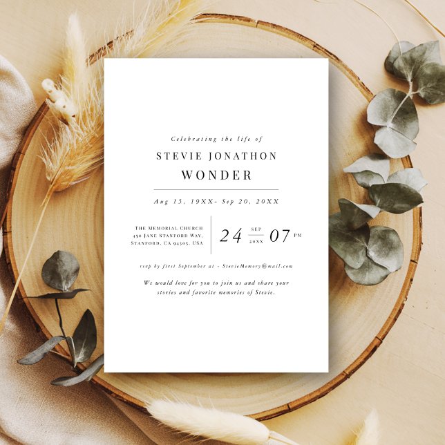 Convite Aniversário da Morte do Simples Elegante Funeral (Criador carregado)