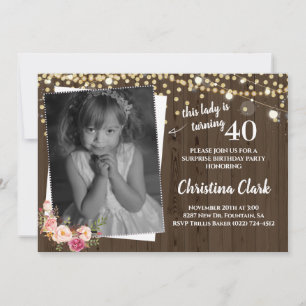 Convite Aniversário da Mulher Floral de Foto Personalizad